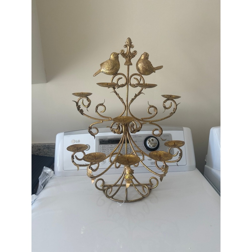 Large Gold Tiered Candelabra Love Birds Centerpiece Boho Wedding Décor 10 Votive